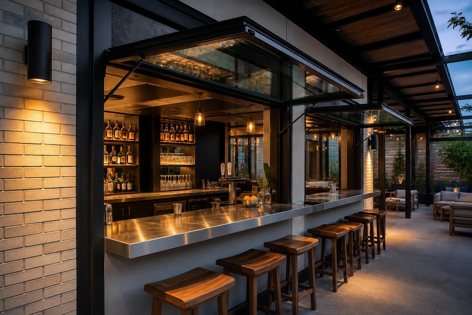 Commercial Pass-Through Windows configured above a kitchen, bar or commercial service counter